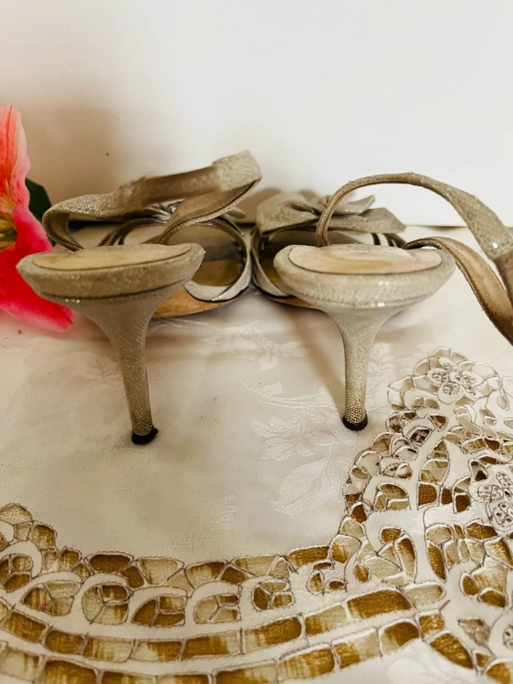 kate spade Champagne Glitter Bow Slingback Heels